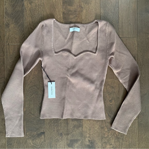 NWT- BABATON Sculpt Knit Sweetheart Longsleeve- LIMITED EDITION- deep taupe - Picture 4 of 6